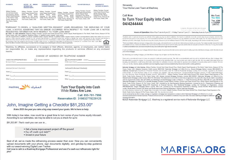 Printable UAE Mashreq mortgage loan statement in Word and PDF formats , 4 pages 3 4 sample
